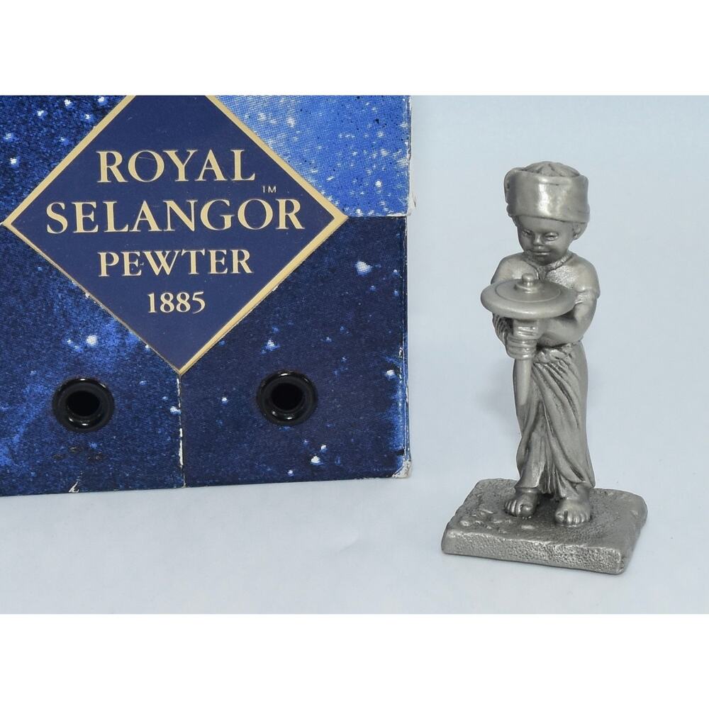 Vintage Selangor Pewter Figurine Boy with Top Miniature Sculpture Decor
